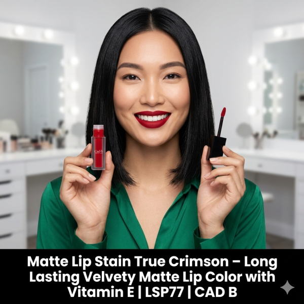 Matte Lip Stain True Crimson - Long Lasting Velvety Matte Lip Color with Vitamin E | LSP77 | CAD B