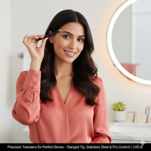 Precision Tweezers for Perfect Brows – Slanted Tip, Stainless Steel & Pro Control | Cruelty Free, Organic, Paraben Free, Vegan